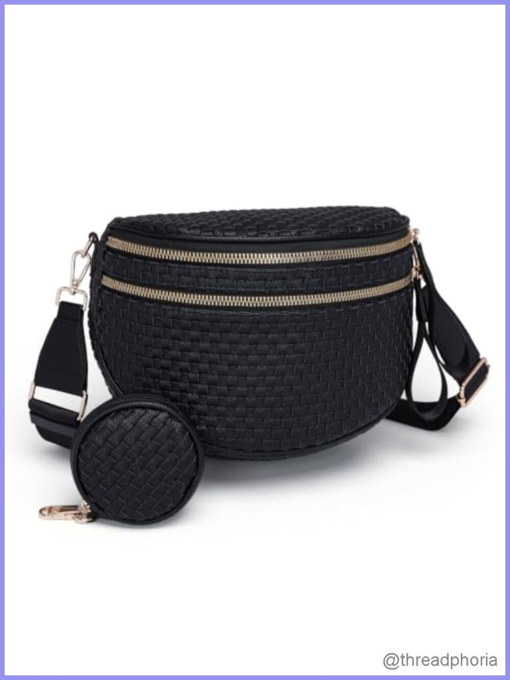 Large Checkered Woven Leather Crossbody Bum Bag with Coin Pouch